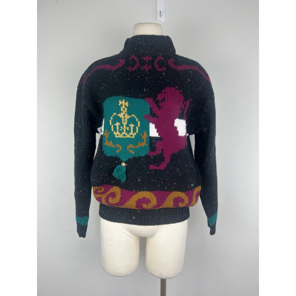 Vintage 80s Spice Of Life Knit Speckled Color Mock Neck Royal Whimsical Sweater